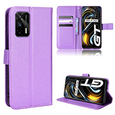 Leather Case Stands Flip Cover Holder BY1 for Realme Q3 Pro 5G Purple