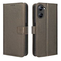 Leather Case Stands Flip Cover Holder BY1 for Realme V30 5G Brown