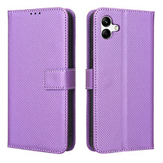 Leather Case Stands Flip Cover Holder BY1 for Samsung Galaxy A04 4G Purple