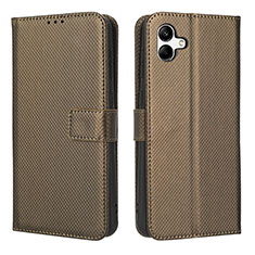 Leather Case Stands Flip Cover Holder BY1 for Samsung Galaxy M04 Brown