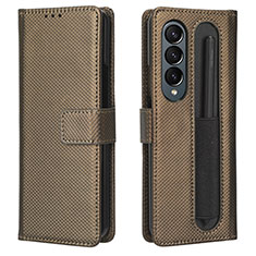 Leather Case Stands Flip Cover Holder BY1 for Samsung Galaxy Z Fold3 5G Brown