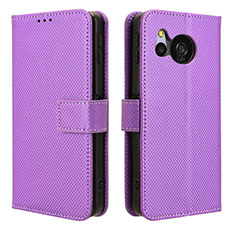 Leather Case Stands Flip Cover Holder BY1 for Sharp Aquos Sense8 Purple