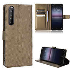 Leather Case Stands Flip Cover Holder BY1 for Sony Xperia 1 II Brown