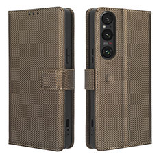 Leather Case Stands Flip Cover Holder BY1 for Sony Xperia 1 V Brown