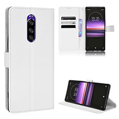 Leather Case Stands Flip Cover Holder BY1 for Sony Xperia 1 White