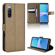 Leather Case Stands Flip Cover Holder BY1 for Sony Xperia 10 III Lite Brown