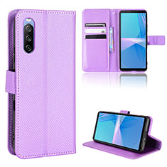 Leather Case Stands Flip Cover Holder BY1 for Sony Xperia 10 III SOG04 Purple