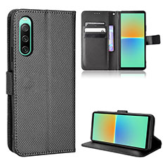 Leather Case Stands Flip Cover Holder BY1 for Sony Xperia 10 IV Black