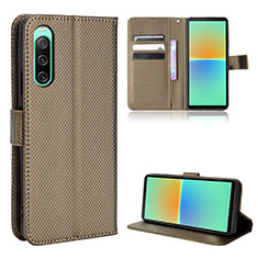 Leather Case Stands Flip Cover Holder BY1 for Sony Xperia 10 IV SO-52C Brown