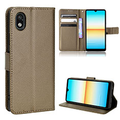 Leather Case Stands Flip Cover Holder BY1 for Sony Xperia Ace III Brown