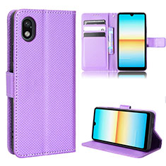 Leather Case Stands Flip Cover Holder BY1 for Sony Xperia Ace III SO-53C Purple