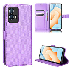 Leather Case Stands Flip Cover Holder BY1 for Vivo iQOO U5 5G Purple