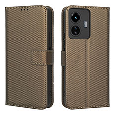 Leather Case Stands Flip Cover Holder BY1 for Vivo iQOO Z6 Lite 5G Brown