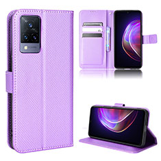 Leather Case Stands Flip Cover Holder BY1 for Vivo V21s 5G Purple