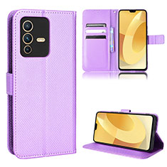 Leather Case Stands Flip Cover Holder BY1 for Vivo V23 5G Purple