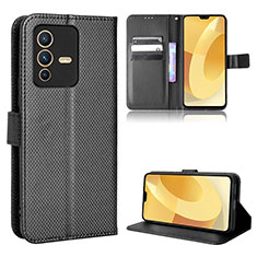 Leather Case Stands Flip Cover Holder BY1 for Vivo V23 Pro 5G Black