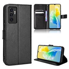 Leather Case Stands Flip Cover Holder BY1 for Vivo V23e 5G Black