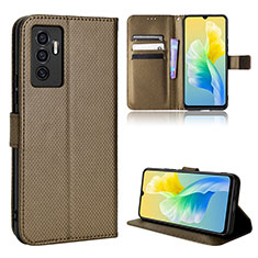 Leather Case Stands Flip Cover Holder BY1 for Vivo V23e 5G Brown