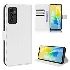 Leather Case Stands Flip Cover Holder BY1 for Vivo V23e 5G White