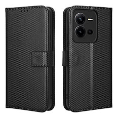 Leather Case Stands Flip Cover Holder BY1 for Vivo V25e Black