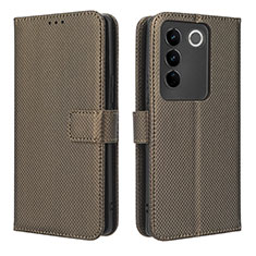 Leather Case Stands Flip Cover Holder BY1 for Vivo V27 5G Brown