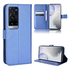 Leather Case Stands Flip Cover Holder BY1 for Vivo X60 Pro+ Plus 5G Blue