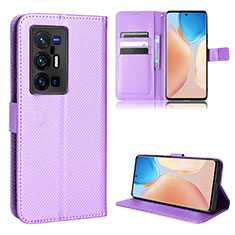 Leather Case Stands Flip Cover Holder BY1 for Vivo X70 Pro+ Plus 5G Purple