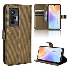 Leather Case Stands Flip Cover Holder BY1 for Vivo X70t Brown