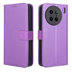 Leather Case Stands Flip Cover Holder BY1 for Vivo X90 Pro 5G Purple