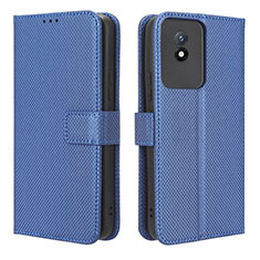 Leather Case Stands Flip Cover Holder BY1 for Vivo Y02 Blue