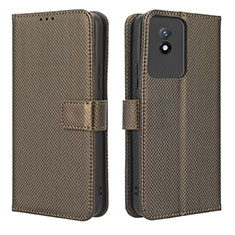 Leather Case Stands Flip Cover Holder BY1 for Vivo Y02A Brown