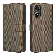 Leather Case Stands Flip Cover Holder BY1 for Vivo Y02S Brown