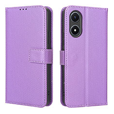 Leather Case Stands Flip Cover Holder BY1 for Vivo Y02S Purple