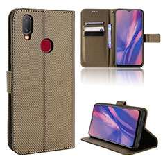 Leather Case Stands Flip Cover Holder BY1 for Vivo Y11 Brown