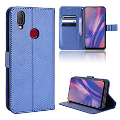 Leather Case Stands Flip Cover Holder BY1 for Vivo Y12 Blue