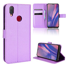 Leather Case Stands Flip Cover Holder BY1 for Vivo Y15 Purple