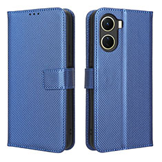 Leather Case Stands Flip Cover Holder BY1 for Vivo Y16 Blue