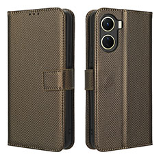 Leather Case Stands Flip Cover Holder BY1 for Vivo Y16 Brown