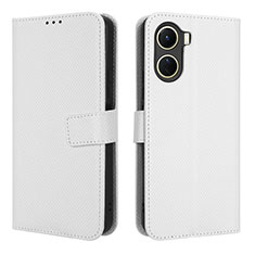 Leather Case Stands Flip Cover Holder BY1 for Vivo Y16 White