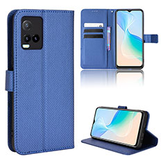 Leather Case Stands Flip Cover Holder BY1 for Vivo Y21 Blue