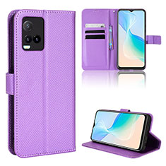 Leather Case Stands Flip Cover Holder BY1 for Vivo Y21a Purple