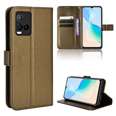 Leather Case Stands Flip Cover Holder BY1 for Vivo Y32 4G Brown