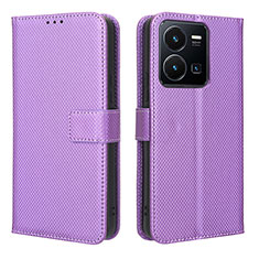 Leather Case Stands Flip Cover Holder BY1 for Vivo Y35 4G Purple