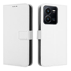Leather Case Stands Flip Cover Holder BY1 for Vivo Y35 4G White