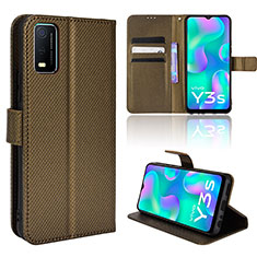 Leather Case Stands Flip Cover Holder BY1 for Vivo Y3s (2021) Brown