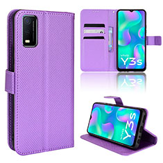 Leather Case Stands Flip Cover Holder BY1 for Vivo Y3s (2021) Purple