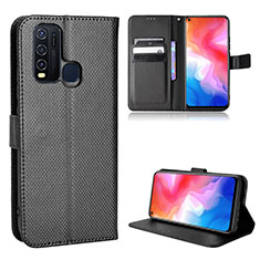 Leather Case Stands Flip Cover Holder BY1 for Vivo Y50 Black