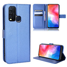 Leather Case Stands Flip Cover Holder BY1 for Vivo Y50 Blue