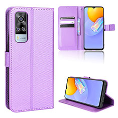 Leather Case Stands Flip Cover Holder BY1 for Vivo Y51A Purple