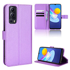 Leather Case Stands Flip Cover Holder BY1 for Vivo Y52 5G Purple